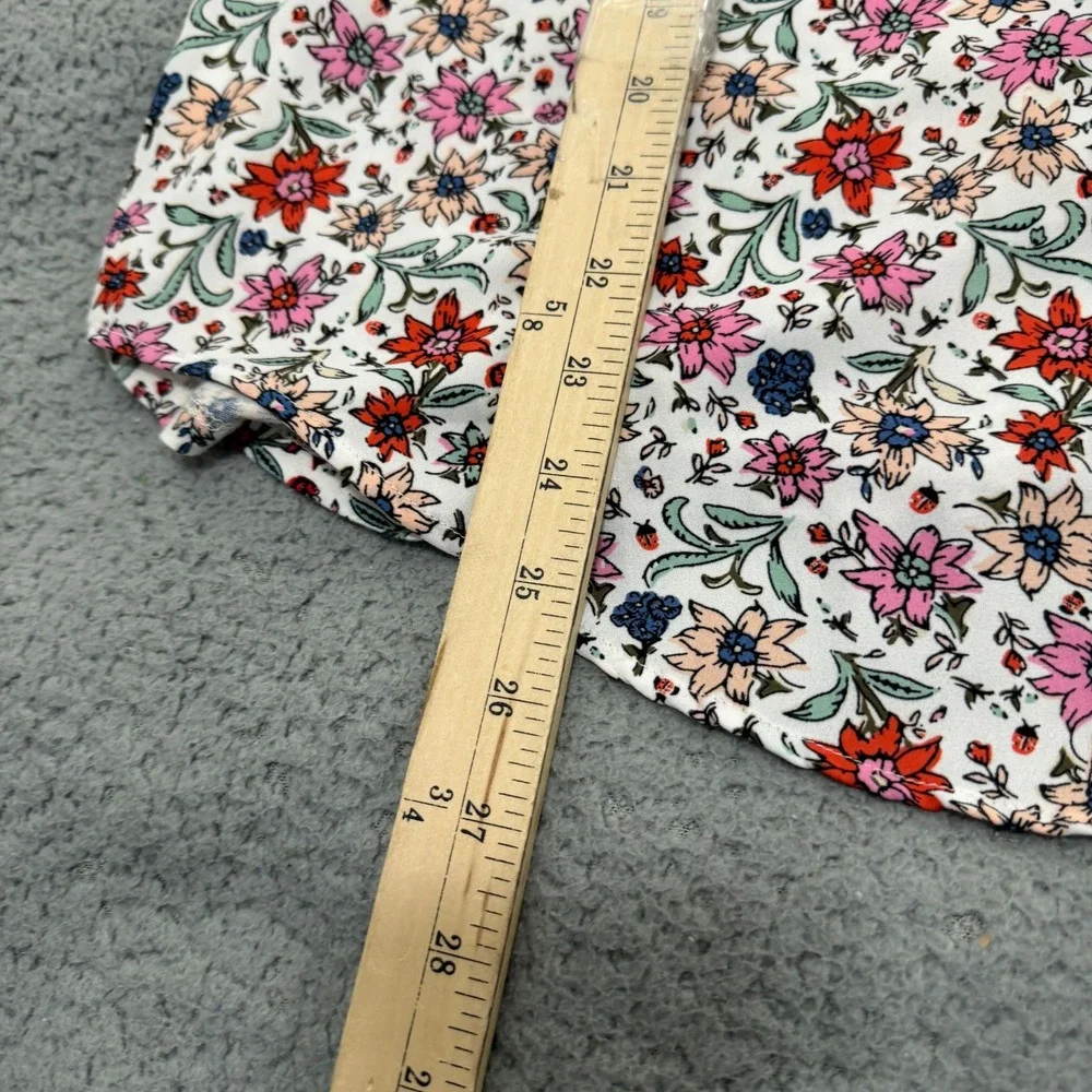 LOFT Top Womens Large Floral Print Split Neck Puff Sleeve Knit White Red